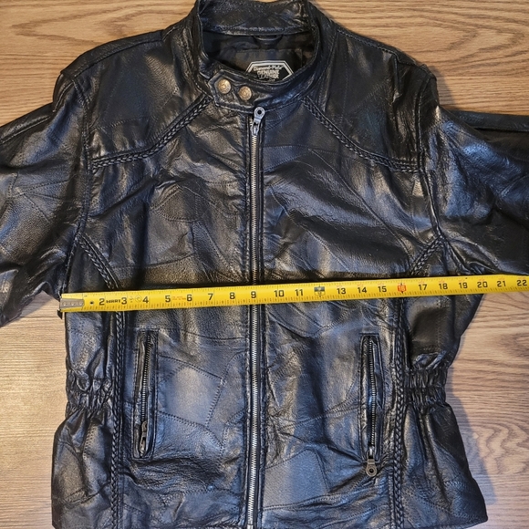 Black Patchwork Leather Motorcycle Jacket - Picture 8 of 14
